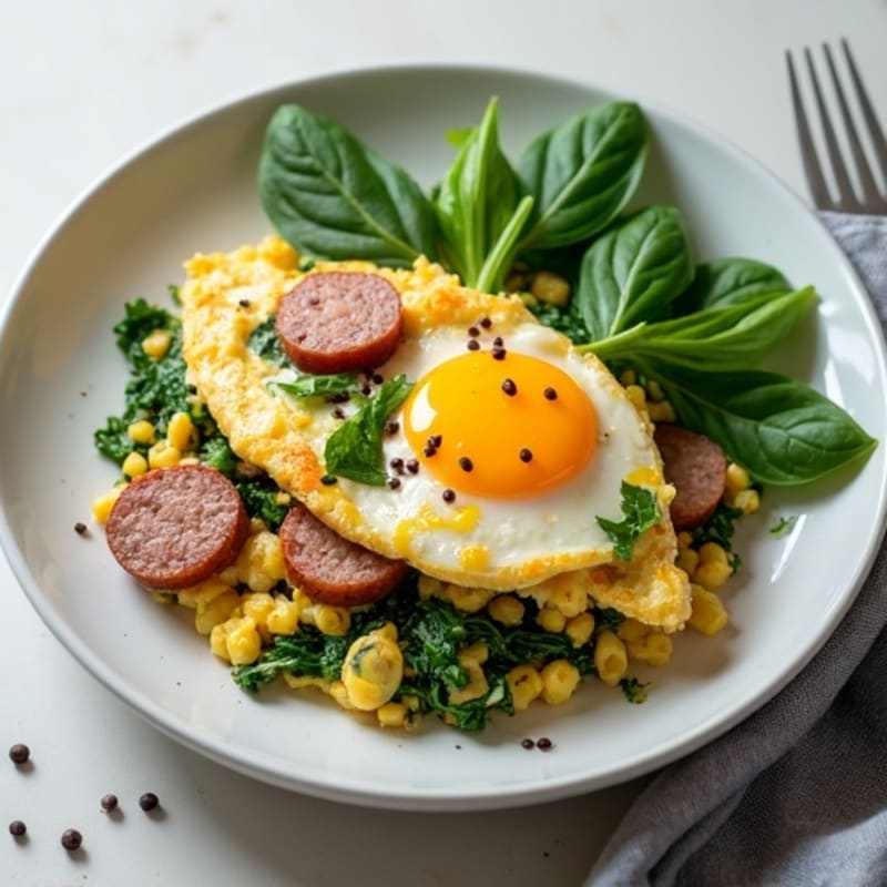 Egg White Spinach Scramble with Turkey Sausage