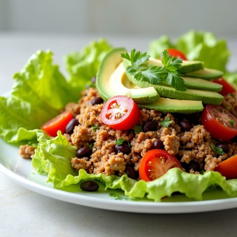 Lean Ground Turkey Taco Salad with Crispy Romaine and Creamy Avocado Dressing