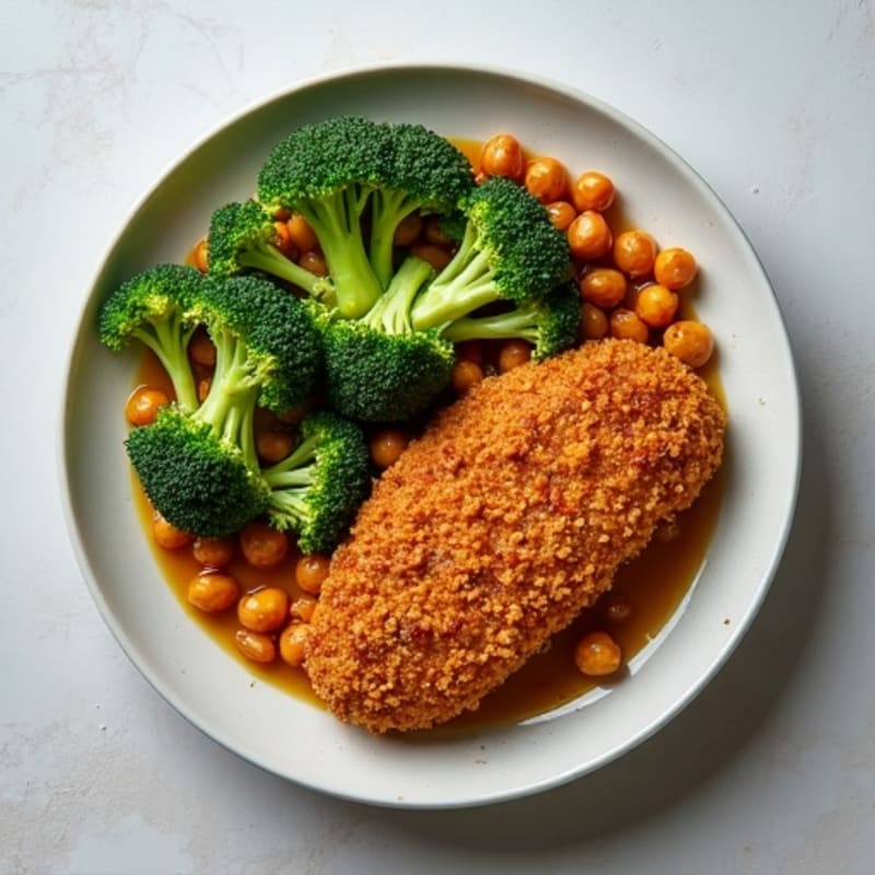 Crispy Baked Seitan with Roasted Broccoli and Chickpeas