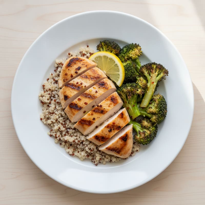 Grilled Chicken Breast with Quinoa and Roasted Broccoli