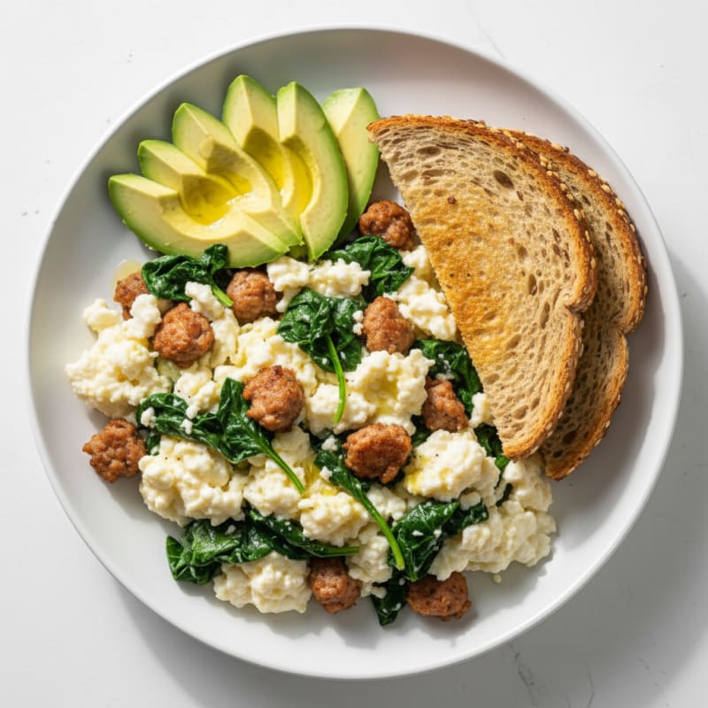 Egg White and Turkey Sausage Scramble with Spinach