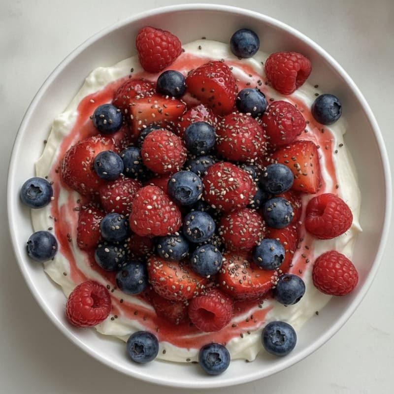 Greek Yogurt Protein Pudding with Mixed Berries
