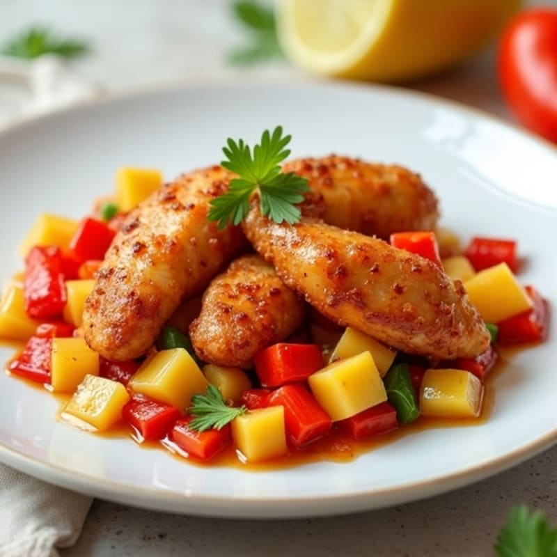 Crispy Baked Sweet and Sour Chicken with Roasted Pineapple and Bell Peppers