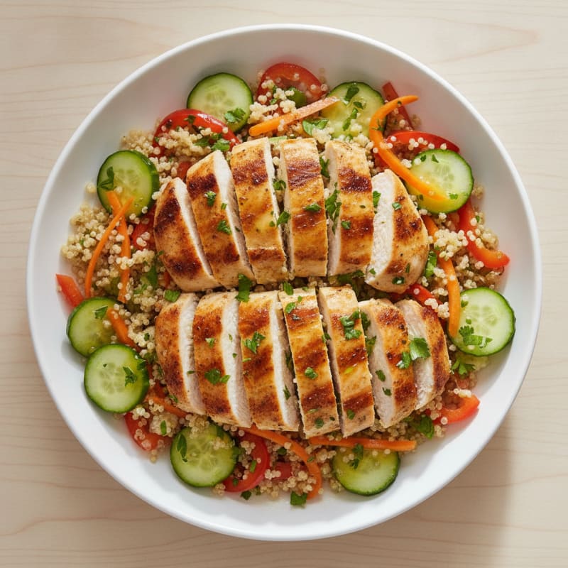 Grilled Chicken and Quinoa Bowl with Crunchy Vegetables