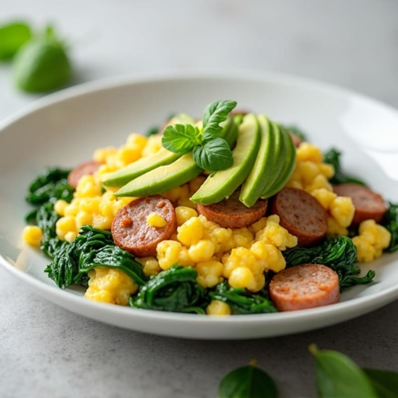 Egg White Spinach Scramble with Turkey Sausage