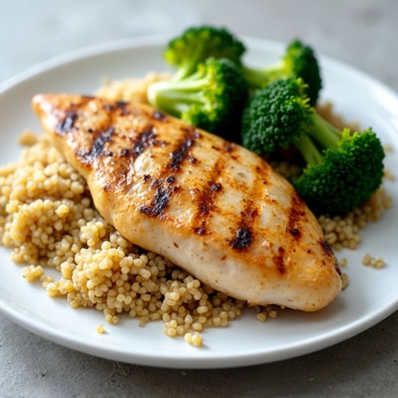 Grilled Chicken Breast with Quinoa and Roasted Broccoli