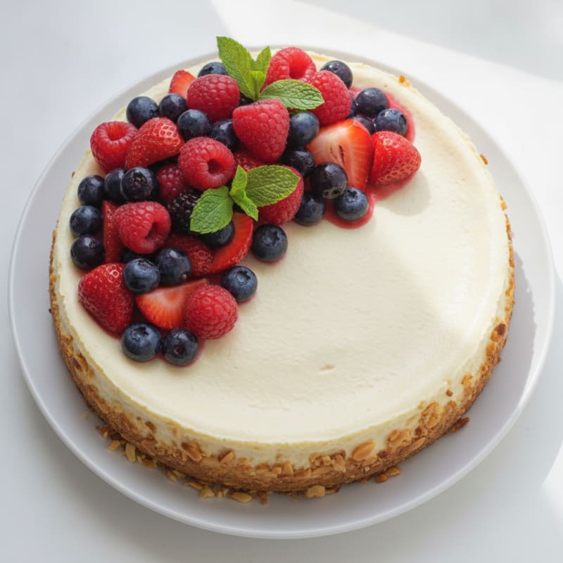 Greek Yogurt Protein Cheesecake with Mixed Berries