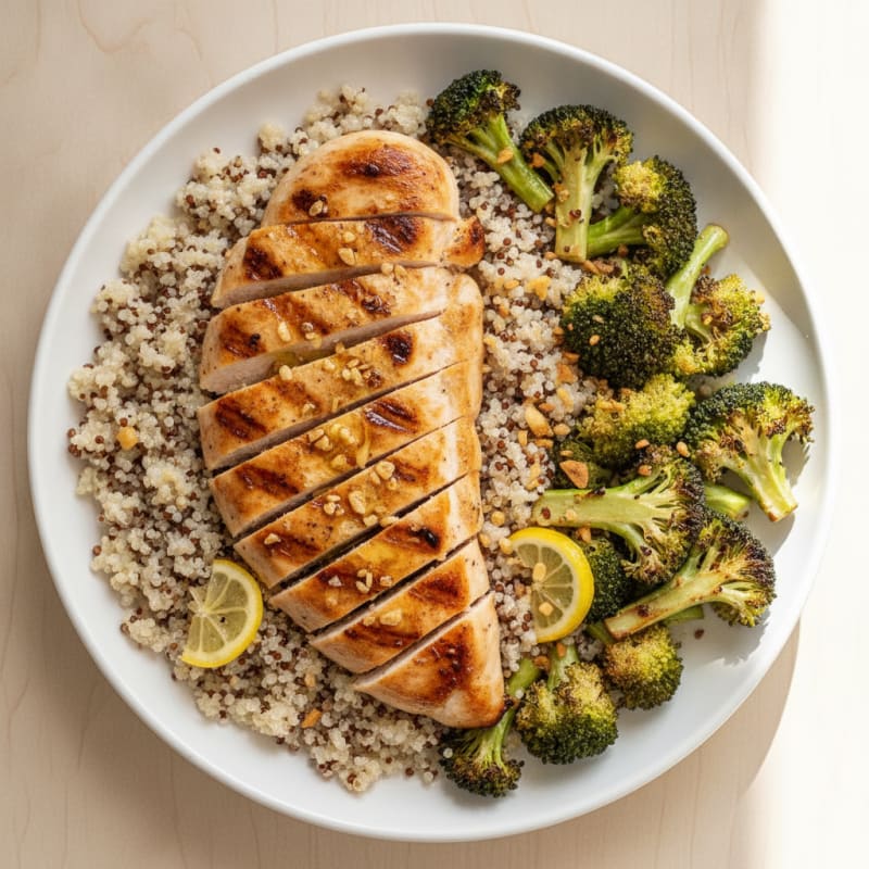 Grilled Chicken Breast with Quinoa and Roasted Broccoli