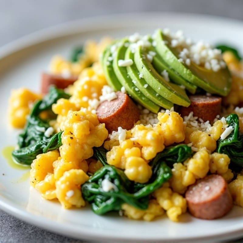 Egg White Scramble with Turkey Sausage and Spinach