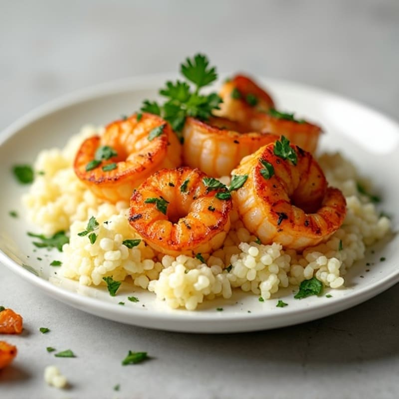 Garlic-Lemon Pan Seared Shrimp with Herb Cauliflower Rice