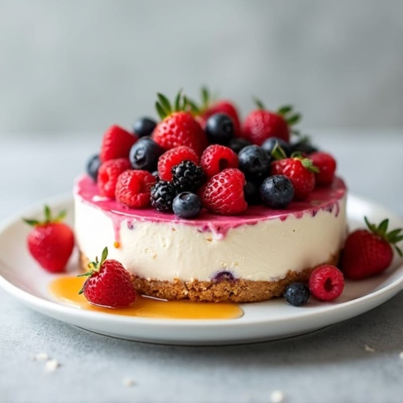 Greek Yogurt Protein Cheesecake with Mixed Berries