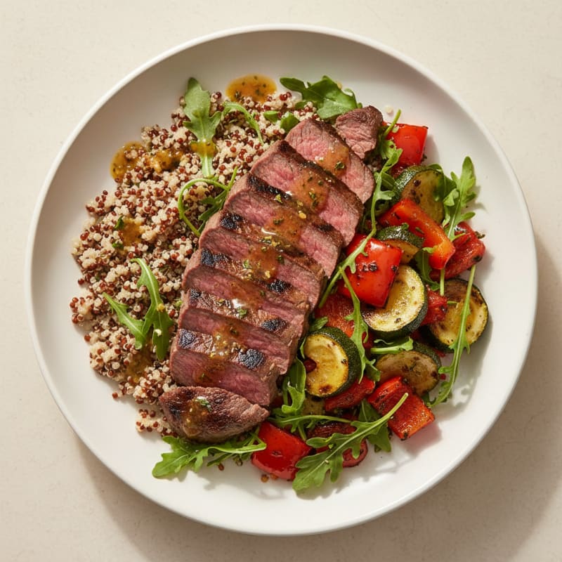 Grilled Beef Steak Salad with Quinoa and Roasted Vegetables