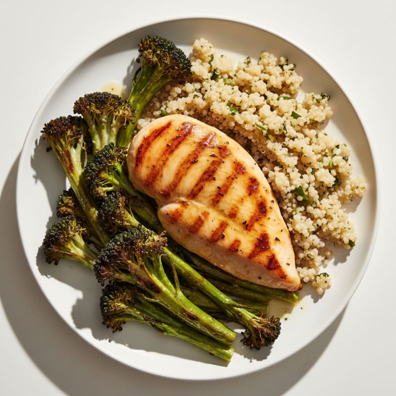 Grilled Chicken Breast with Quinoa and Roasted Broccoli