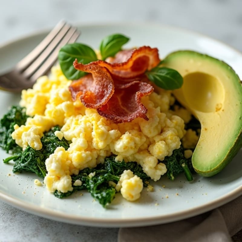 Egg White Scramble with Spinach, Turkey Bacon & Avocado