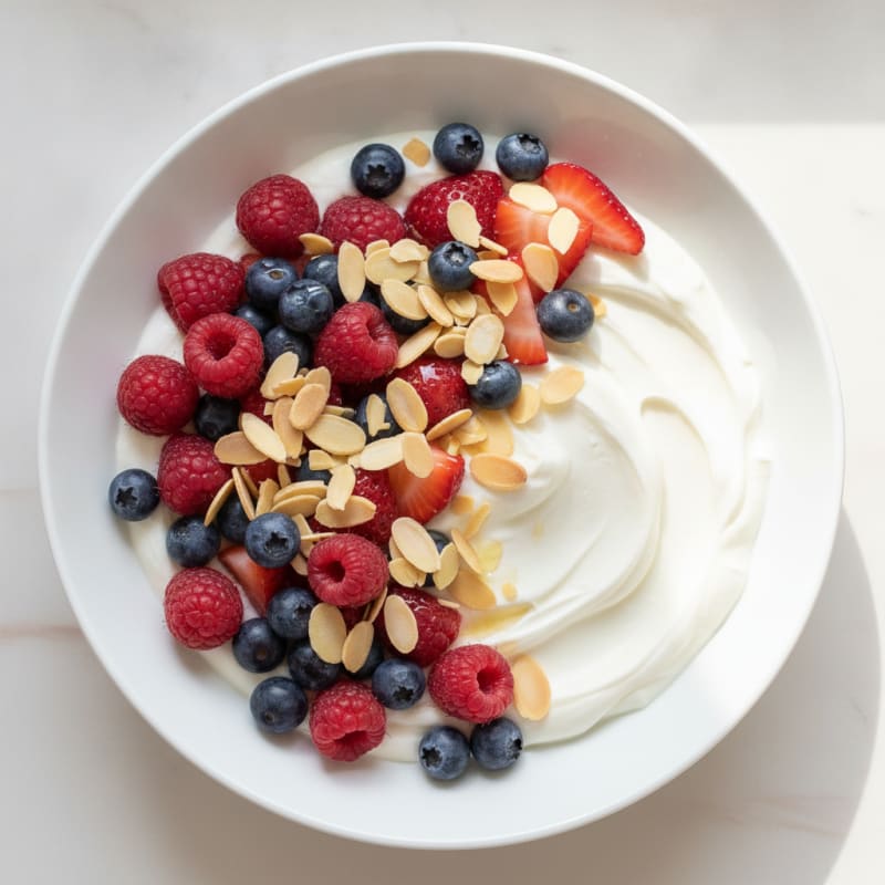 Silky Greek Yogurt Protein Bowl with Mixed Berries and Almonds