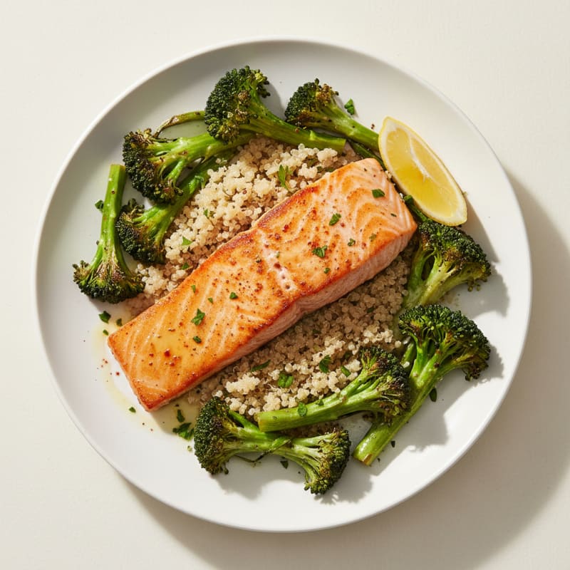 Seared Salmon with Roasted Broccoli and Quinoa