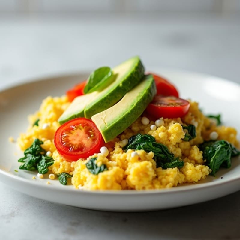 Cottage Cheese Egg White Scramble with Spinach and Cherry Tomatoes