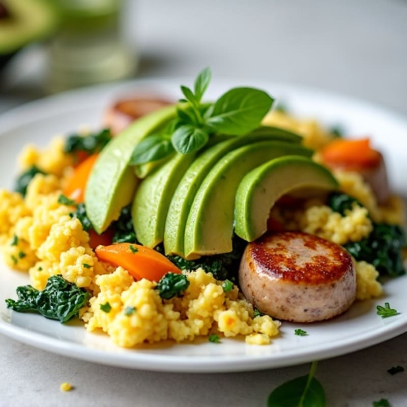 Egg White Scramble with Turkey Sausage and Spinach