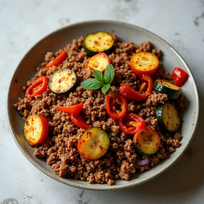 Savory Ground Beef and Roasted Vegetable Skillet