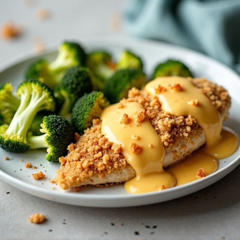 Crispy Baked Chicken and Broccoli with Creamy Cheesy Sauce