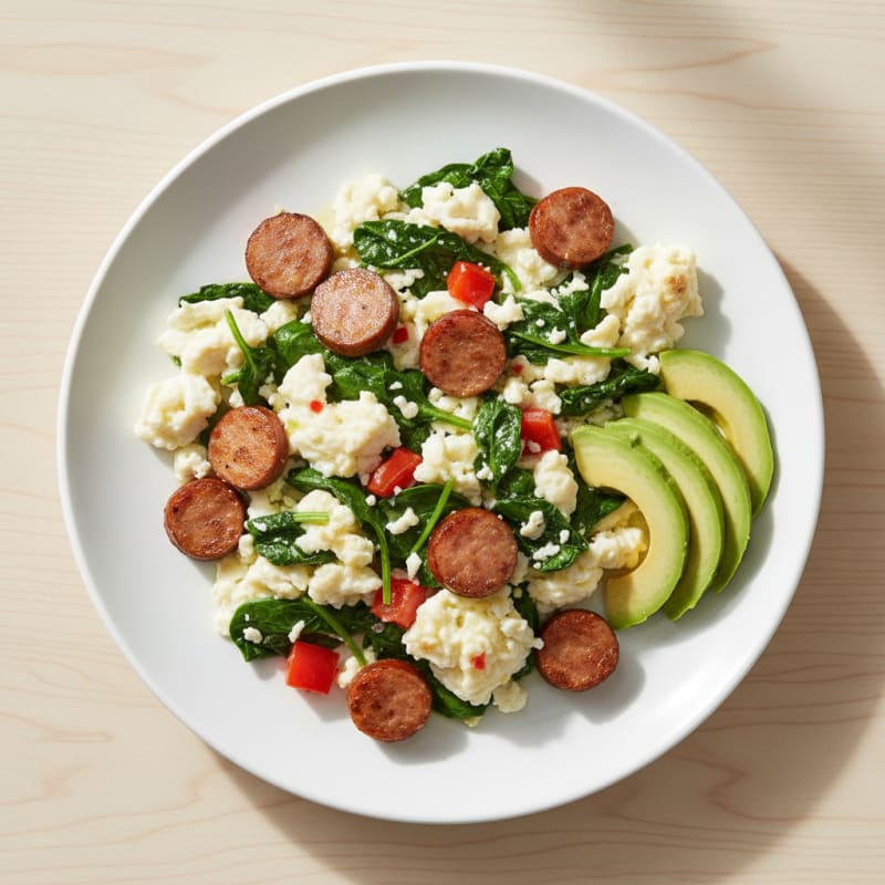 Egg White Scramble with Spinach and Turkey Sausage