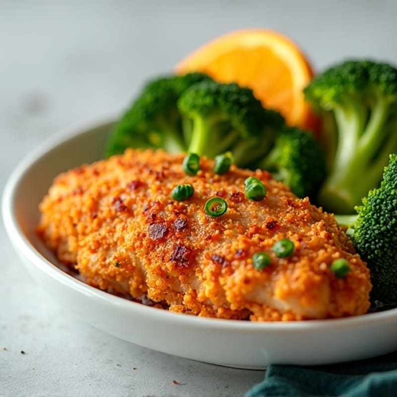 Healthy Crispy Orange Chicken with Roasted Broccoli