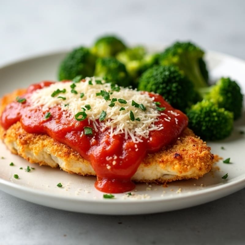 Healthy Crispy Chicken Parmesan with Roasted Broccoli
