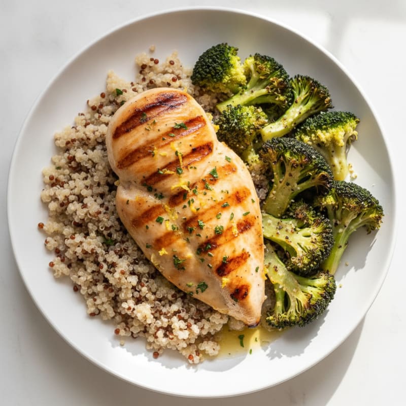 Grilled Chicken Breast with Quinoa and Roasted Broccoli
