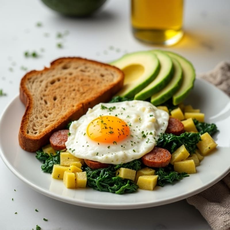 Egg White and Turkey Sausage Scramble with Sautéed Spinach