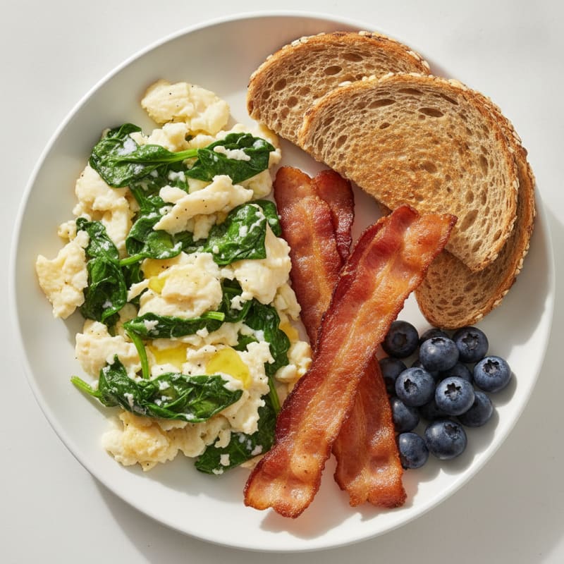 Egg White and Spinach Scramble with Turkey Bacon