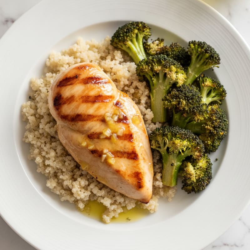 Grilled Chicken Breast with Quinoa and Roasted Broccoli