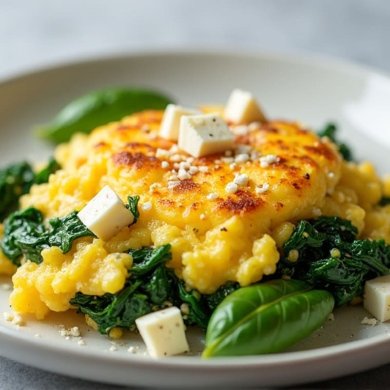 Fluffy Egg Scramble with Fresh Spinach and Feta
