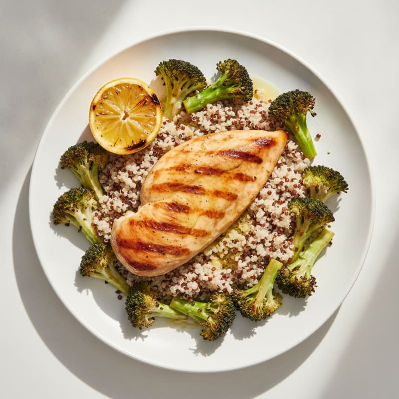 Grilled Chicken Breast with Quinoa and Roasted Broccoli
