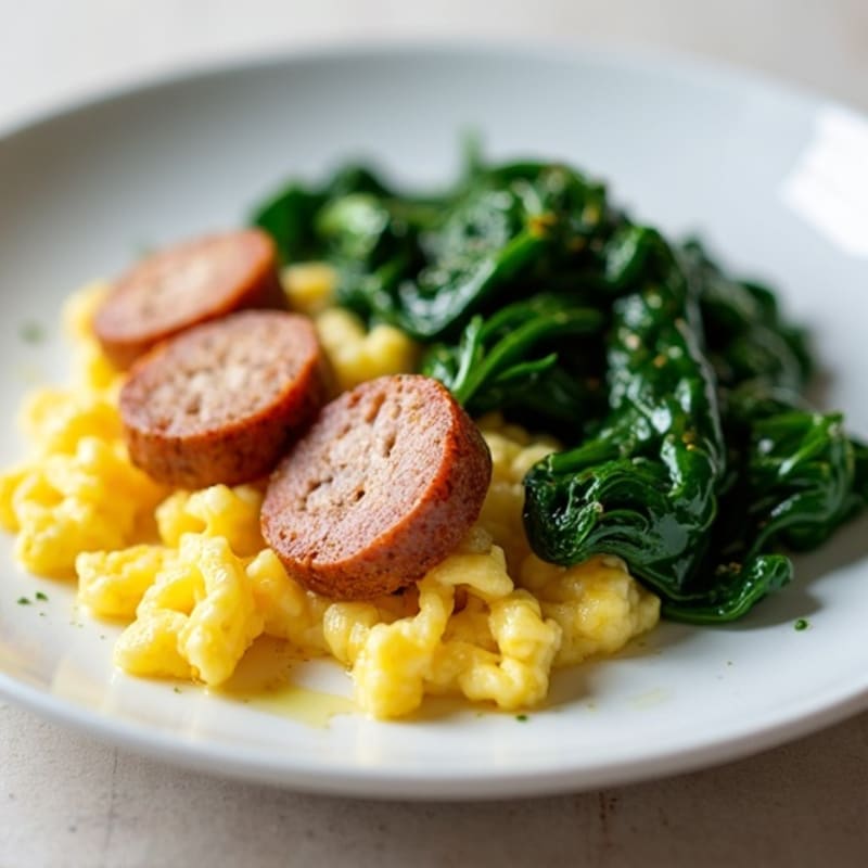 Scrambled Egg Whites with Turkey Sausage and Sautéed Spinach