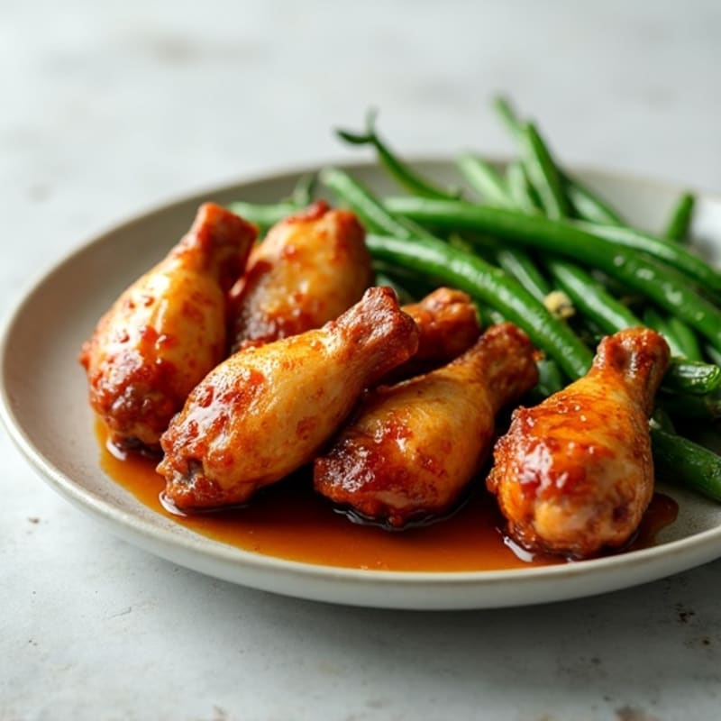 Crispy Honey-Garlic Chicken Wings with Roasted Green Beans