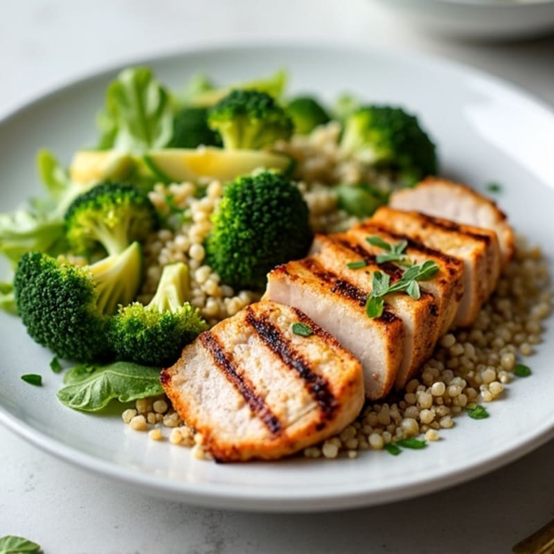 Grilled Turkey Breast Salad with Quinoa and Roasted Broccoli