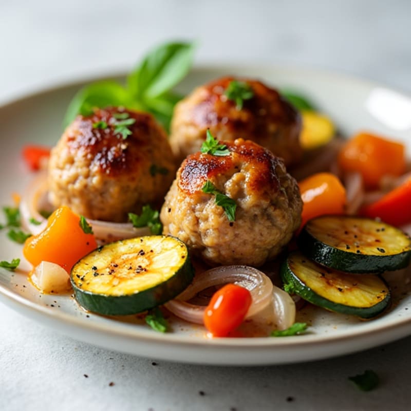 Herb-Seasoned Turkey Meatballs with Roasted Vegetables