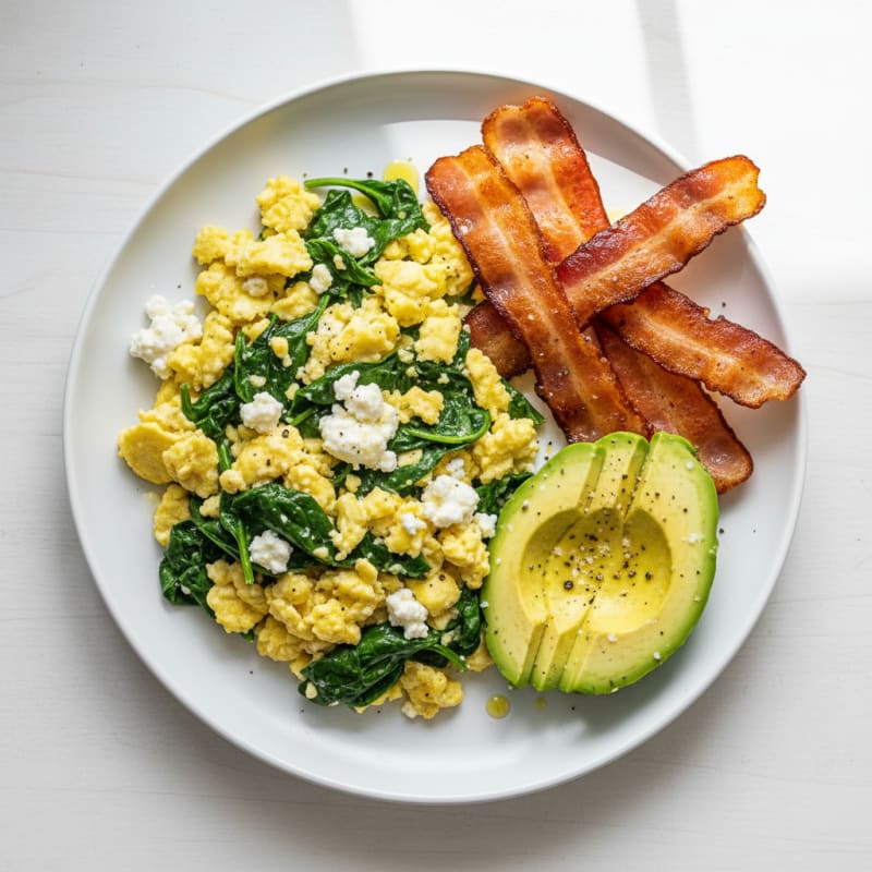 Cottage Cheese Scramble with Spinach and Turkey Bacon