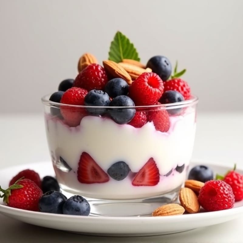 Greek Yogurt Protein Parfait with Mixed Berries and Almonds