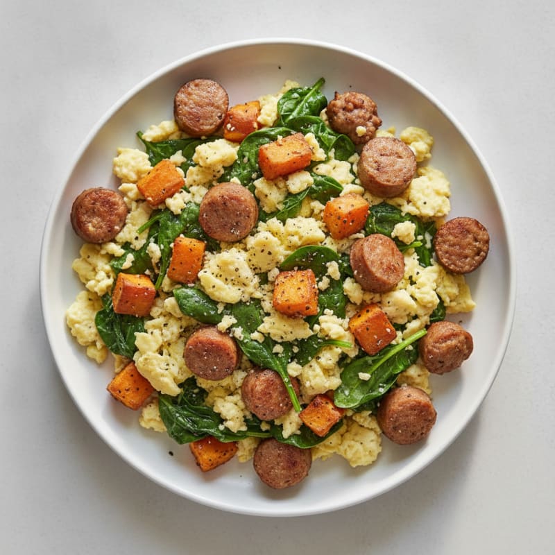 Egg White Scramble with Spinach and Turkey Sausage