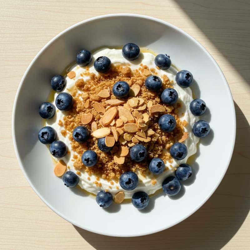High-Protein Yogurt Parfait with Blueberries and Rice Cake Crumble
