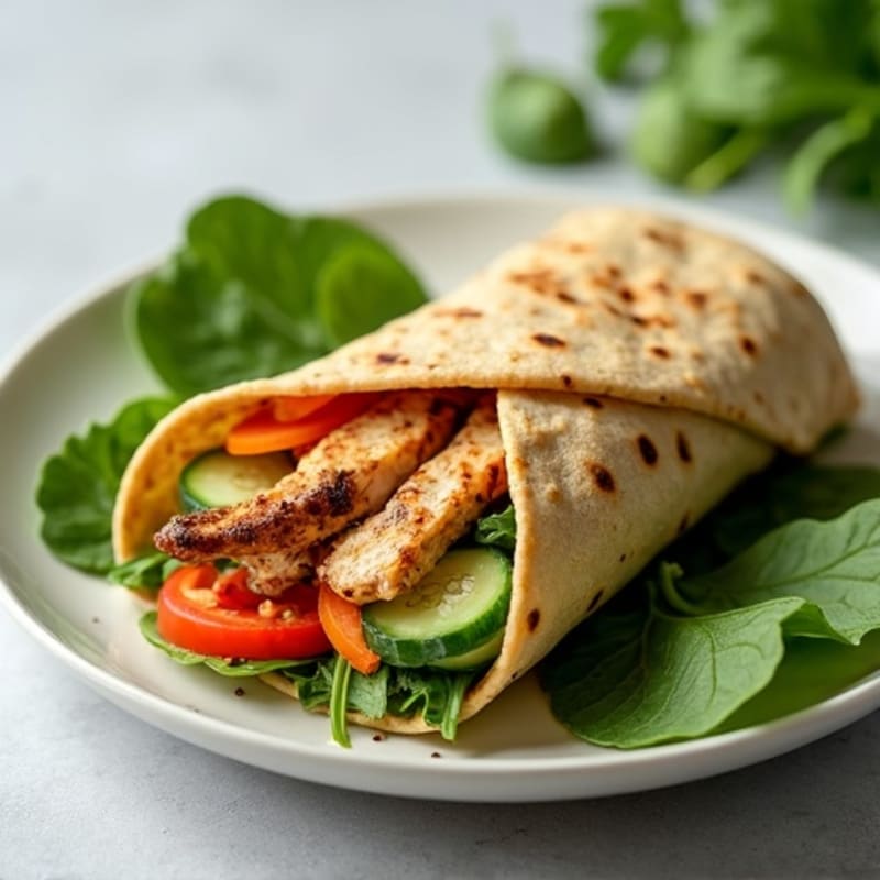 Fresh Crunchy Veggie Hummus Wrap with Grilled Chicken