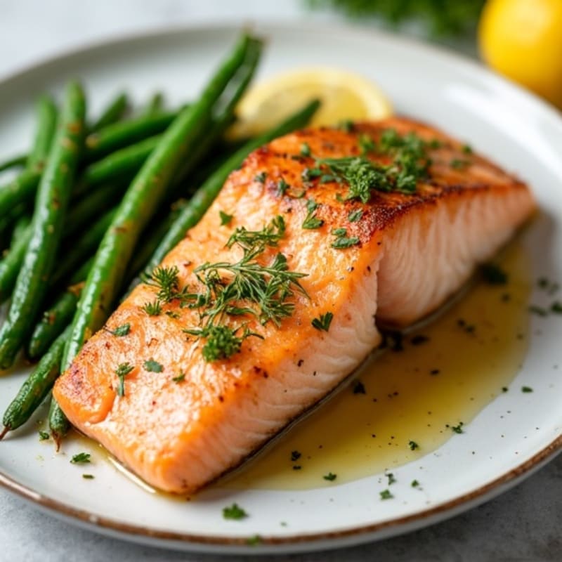 Flaky Lemon-Herb Baked Salmon with Roasted Green Beans