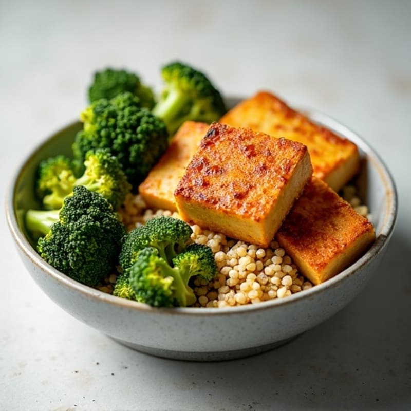 Crispy Baked Tofu with Roasted Broccoli and Quinoa