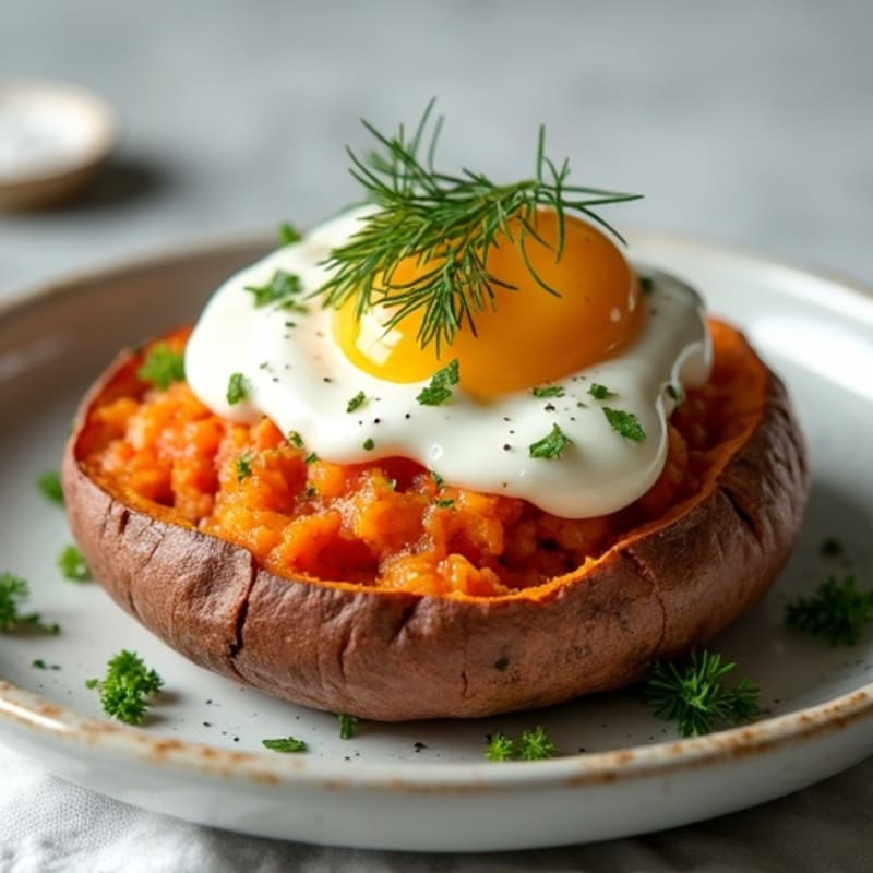 Crispy-Skinned Sweet Potato with Greek Yogurt and Herbs