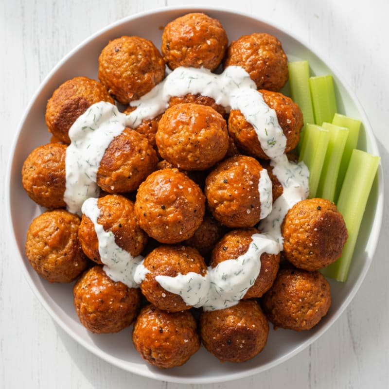 Crispy Buffalo Chicken Meatballs with Ranch