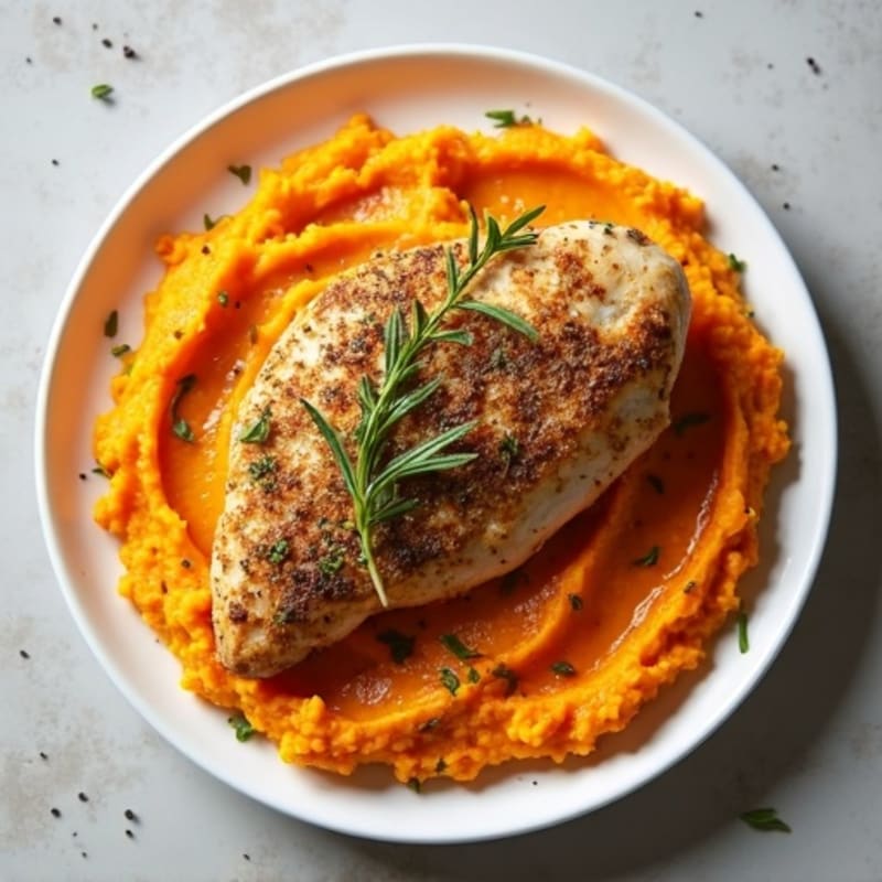 Herb-Crusted Baked Chicken with Sweet Potato Mash