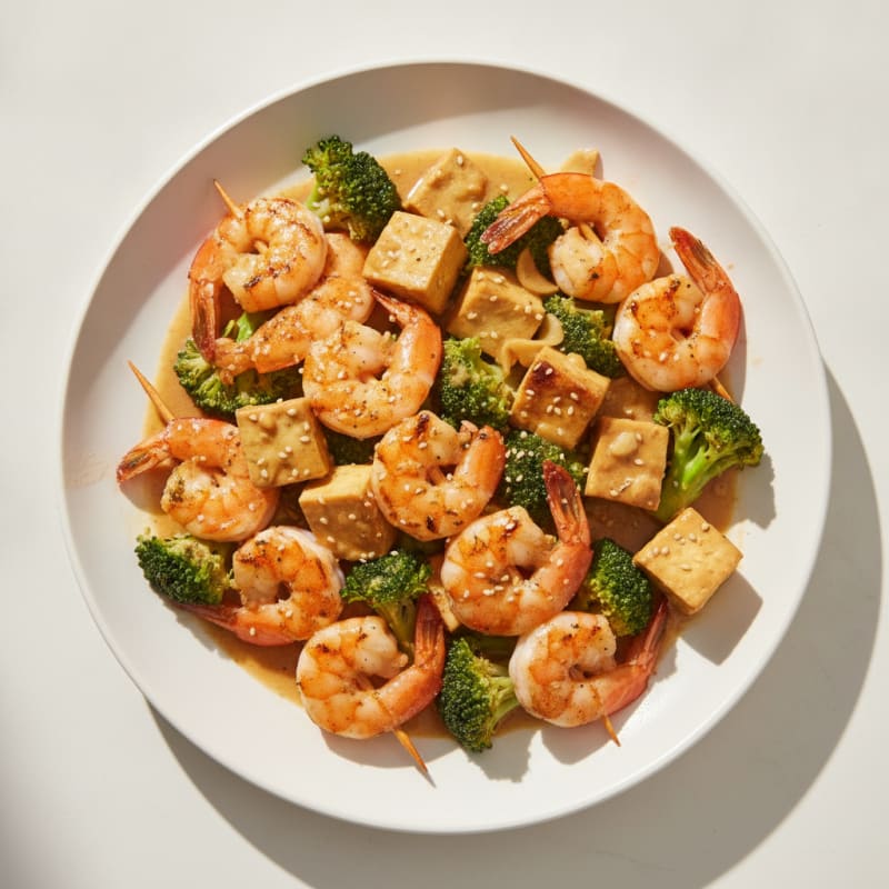Grilled Shrimp and Tofu Stir-Fry with Broccoli