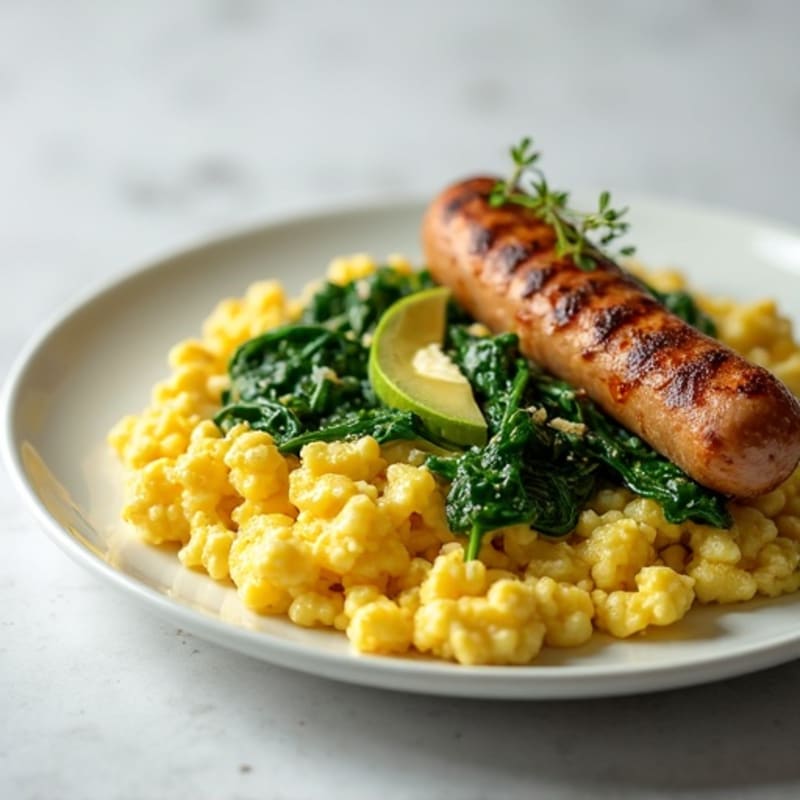 Egg White Scramble with Spinach and Grilled Turkey Sausage