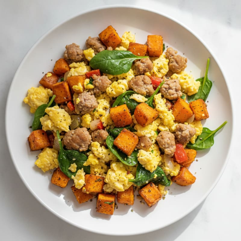 Sausage and Egg Scramble with Sweet Potatoes